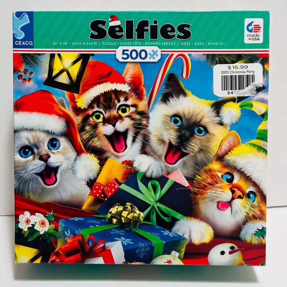 Ceaco Selfies Cats Christmas Holiday 500 Piece Jigsaw Puzzle, New and Sealed